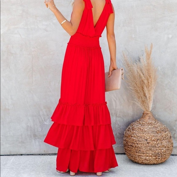 Formal Introduction Ruffle Tiered Maxi Dress Pomegranate - Picture 4 of 4